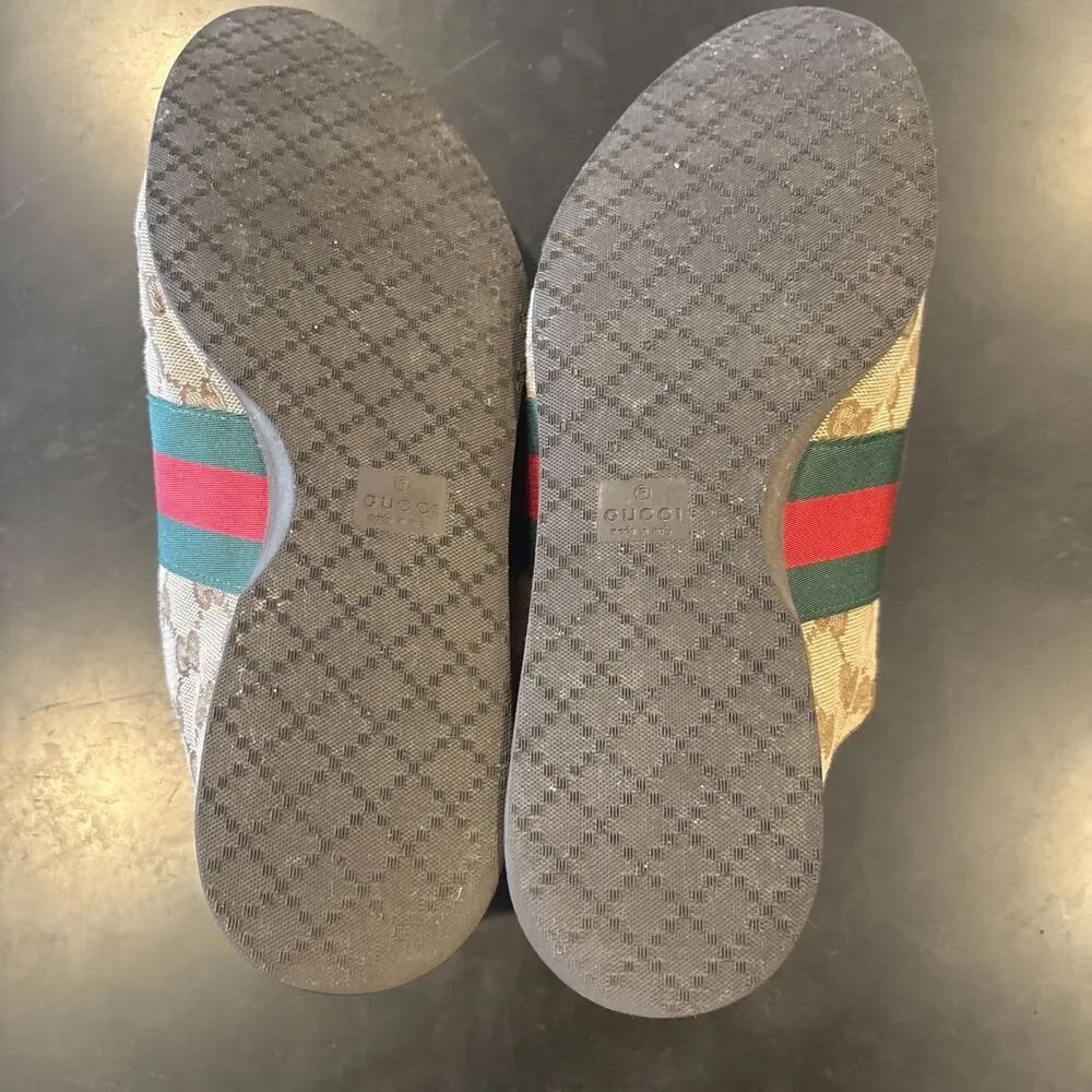 Vintage Gucci 117711 GG Canvas Web Stripe Suede Sneakers Mens US 11.5 Made Italy